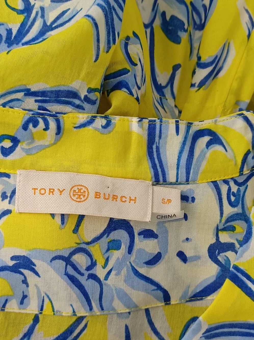 Tory Burch Printed Cotton Maxi Dress Size S Women Pocket Drawstring Resortwear
